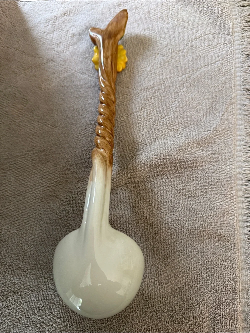 Handpainted Flower-Accent Ceramic Soup Ladle - Yellow